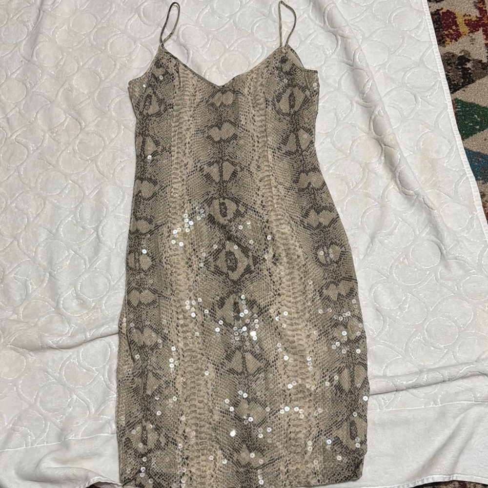Elegant Snake Print Sequin Dress